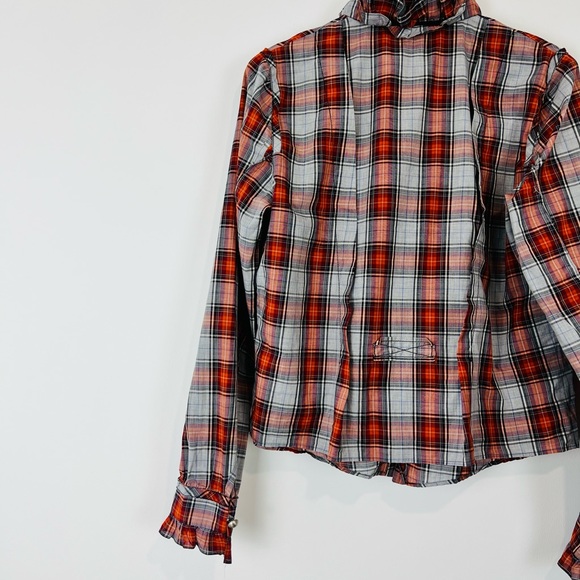 Mulberry Red and Blue Tartan Check Ruffle Front Classic Cotton Shirt UK 16 - Picture 12 of 13